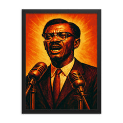 Patrice Lumumba independence speech portrait framed print on a plain backdrop in size 18"x24".