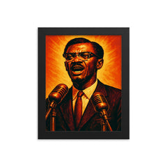 Patrice Lumumba independence speech portrait framed print on a plain backdrop in size 8"x10".
