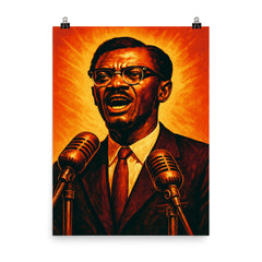 Patrice Lumumba independence speech portrait poster on a plain backdrop in size 8"x10".