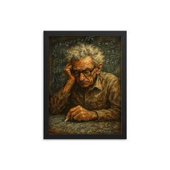 Paul Erdős in chaotic chalk dusted concentration framed print on a plain backdrop in size 12"x16".