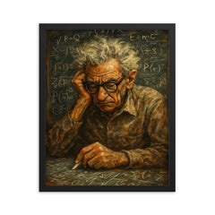 Paul Erdős in chaotic chalk dusted concentration framed print on a plain backdrop in size 16"x20".
