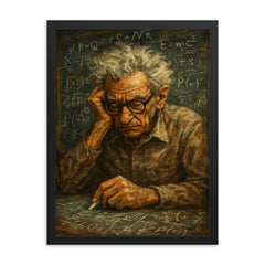 Paul Erdős in chaotic chalk dusted concentration framed print on a plain backdrop in size 18"x24".