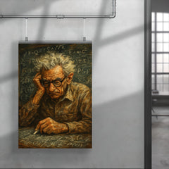 Paul Erdős in chaotic chalk dusted concentration poster 4