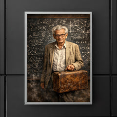 Paul Erdős with suitcase and theorem scarred blackboard poster 5