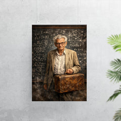 Paul Erdős with suitcase and theorem scarred blackboard poster 7