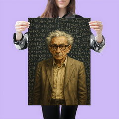 Paul Erdos amid dense theorem covered blackboards poster 3