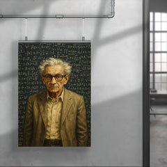 Paul Erdos amid dense theorem covered blackboards poster 4