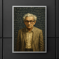 Paul Erdos amid dense theorem covered blackboards poster 5