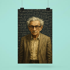 Paul Erdos amid dense theorem covered blackboards poster 6