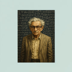 Paul Erdos amid dense theorem covered blackboards poster 8