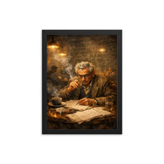 Paul Erdos in theorem strewn café haze framed print on a plain backdrop in size 12"x16".
