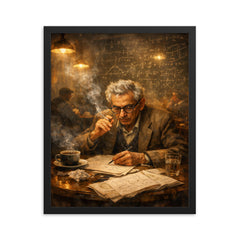 Paul Erdos in theorem strewn café haze framed print on a plain backdrop in size 16"x20".
