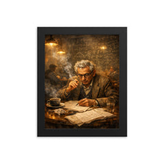 Paul Erdos in theorem strewn café haze framed print on a plain backdrop in size 8"x10".