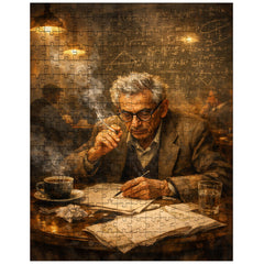 Paul Erdos in theorem strewn café haze jigsaw puzzle
