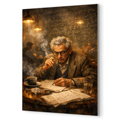 Paul Erdos in theorem strewn café haze metal print mockup