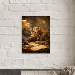 Paul Erdos in theorem strewn café haze metal print mockup