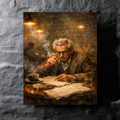 Paul Erdos in theorem strewn café haze metal print mockup