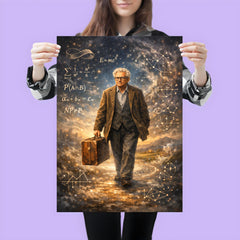 Paul Erdos wandering with suitcase and equations poster 3