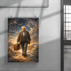 Paul Erdos wandering with suitcase and equations poster 4