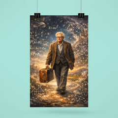 Paul Erdos wandering with suitcase and equations poster 6
