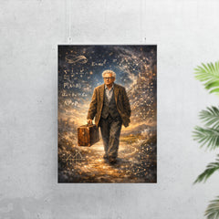 Paul Erdos wandering with suitcase and equations poster 7