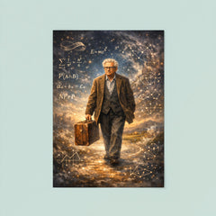 Paul Erdos wandering with suitcase and equations poster 8