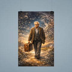 Paul Erdos wandering with suitcase and equations poster 9