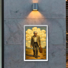 Paul Erdos wandering with suitcase and theorem clouds poster 2