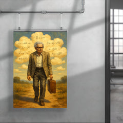 Paul Erdos wandering with suitcase and theorem clouds poster 4