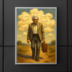 Paul Erdos wandering with suitcase and theorem clouds poster 5