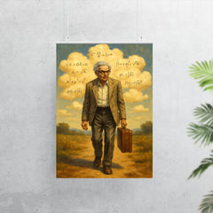 Paul Erdos wandering with suitcase and theorem clouds poster 7