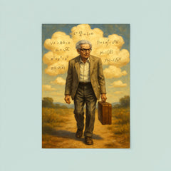 Paul Erdos wandering with suitcase and theorem clouds poster 8