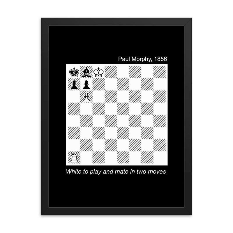 Paul Morphy vintage chess puzzle - white to play and mate in two framed print on a plain backdrop in size 18
