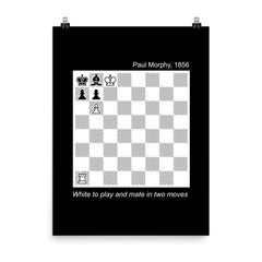 Paul Morphy vintage chess puzzle - white to play and mate in two poster on a plain backdrop in size 8"x10".