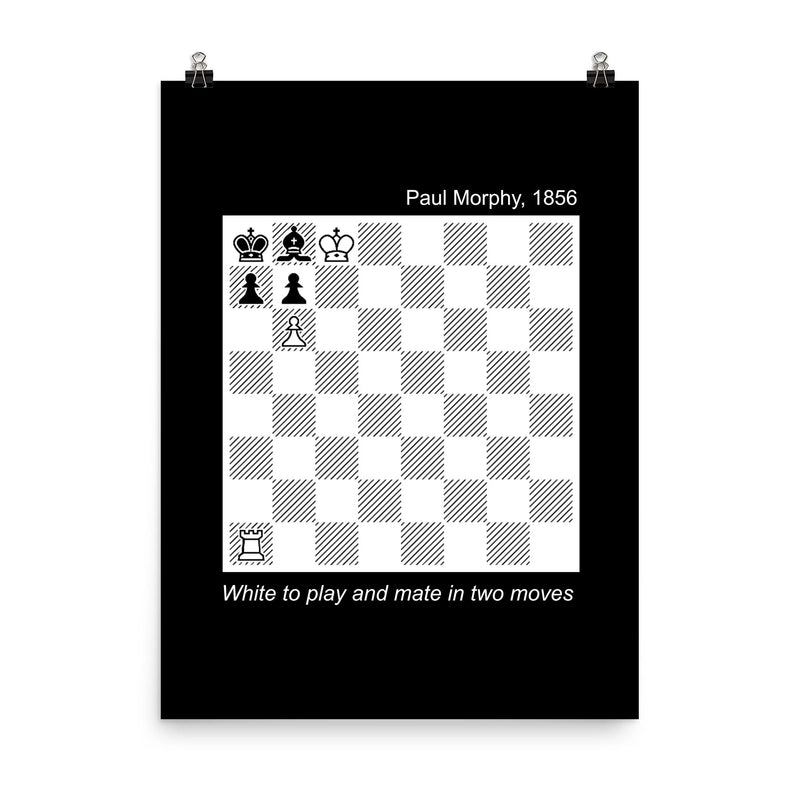 Paul Morphy vintage chess puzzle - white to play and mate in two poster on a plain backdrop in size 8