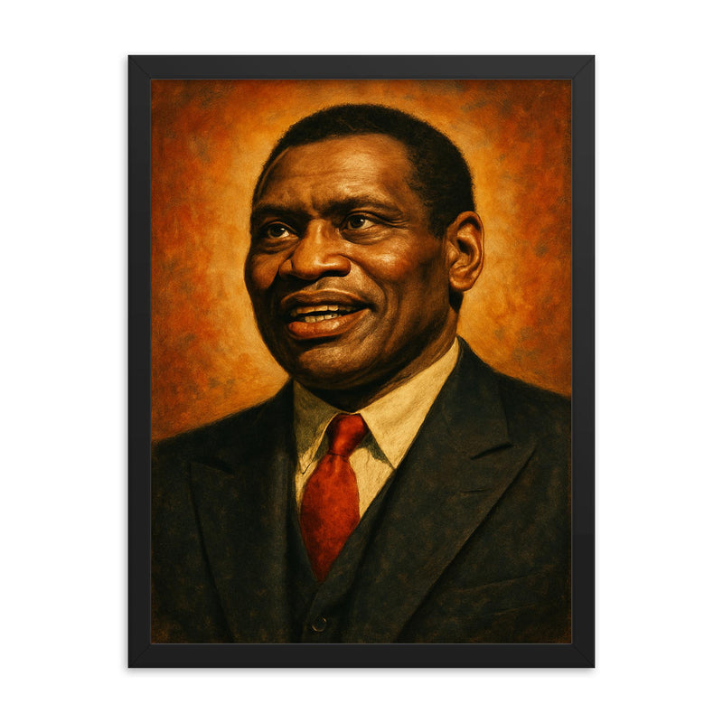 Paul Robeson framed print on a plain backdrop in size 18