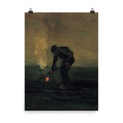 Peasant Burning Weeds by Vincent van Gogh, 1883 poster on a plain backdrop in size 8"x10".