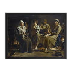Peasant Family in an Interior by the Le Nain Brothers, c. 1642 framed print on a plain backdrop in size 18"x24".