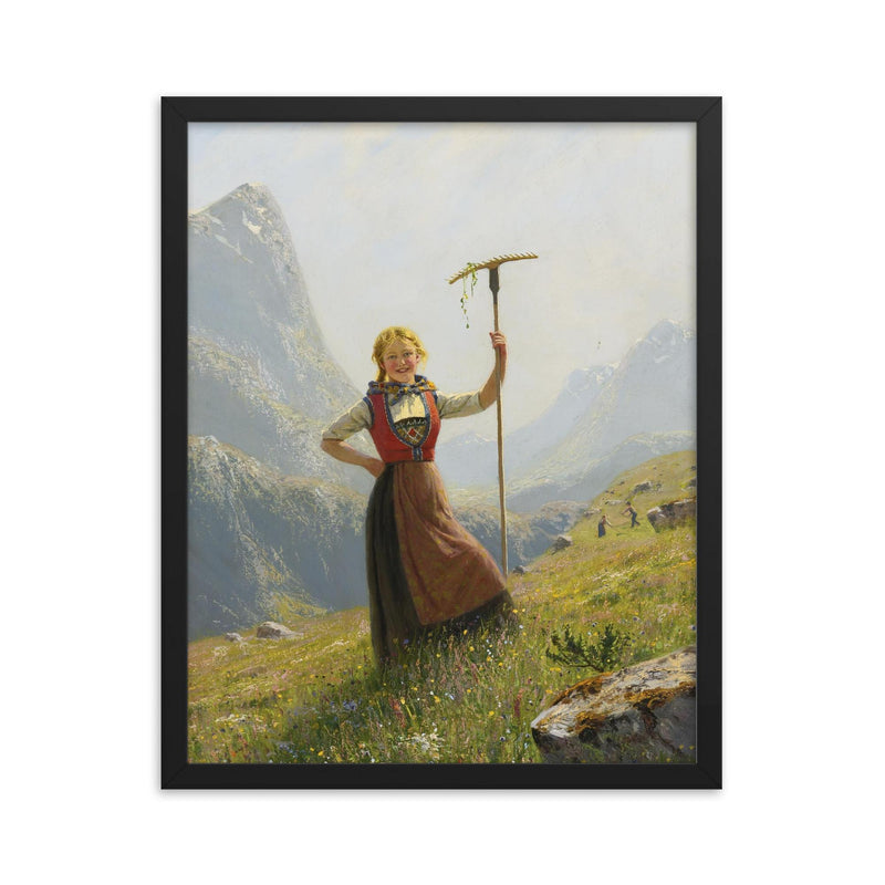 Peasant Girl by Hans Dahl framed print on a plain backdrop in size 16