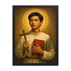Pedro Calungsod framed print on a plain backdrop in size 18"x24".