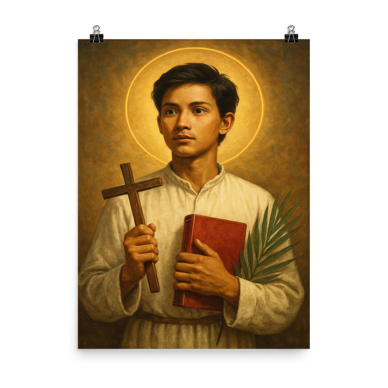 Pedro Calungsod poster on a plain backdrop in size 8