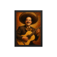 Pedro Infante playing his guitar framed print on a plain backdrop in size 12"x16".