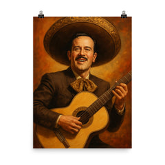 Pedro Infante playing his guitar poster on a plain backdrop in size 8"x10".