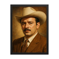 Pedro Infante portrait framed print on a plain backdrop in size 18"x24".