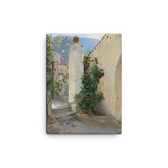 Pelargonium in Bloom by Peter Ilsted, 1891 canvas print on a plain backdrop in size 12"x16".