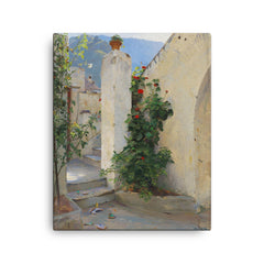 Pelargonium in Bloom by Peter Ilsted, 1891 canvas print on a plain backdrop in size 16"x20".