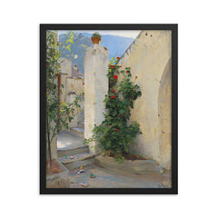 Pelargonium in Bloom by Peter Ilsted, 1891 framed print on a plain backdrop in size 16"x20".