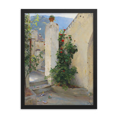 Pelargonium in Bloom by Peter Ilsted, 1891 framed print on a plain backdrop in size 18"x24".