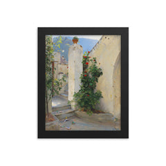 Pelargonium in Bloom by Peter Ilsted, 1891 framed print on a plain backdrop in size 8"x10".