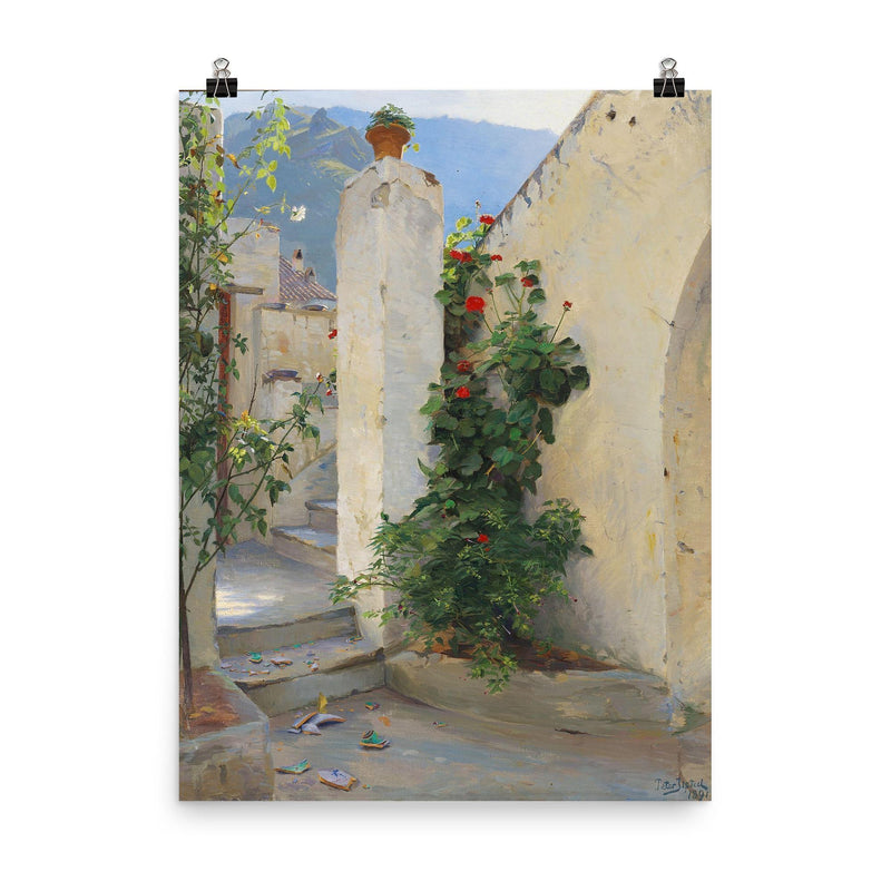 Pelargonium in Bloom by Peter Ilsted, 1891 poster on a plain backdrop in size 8